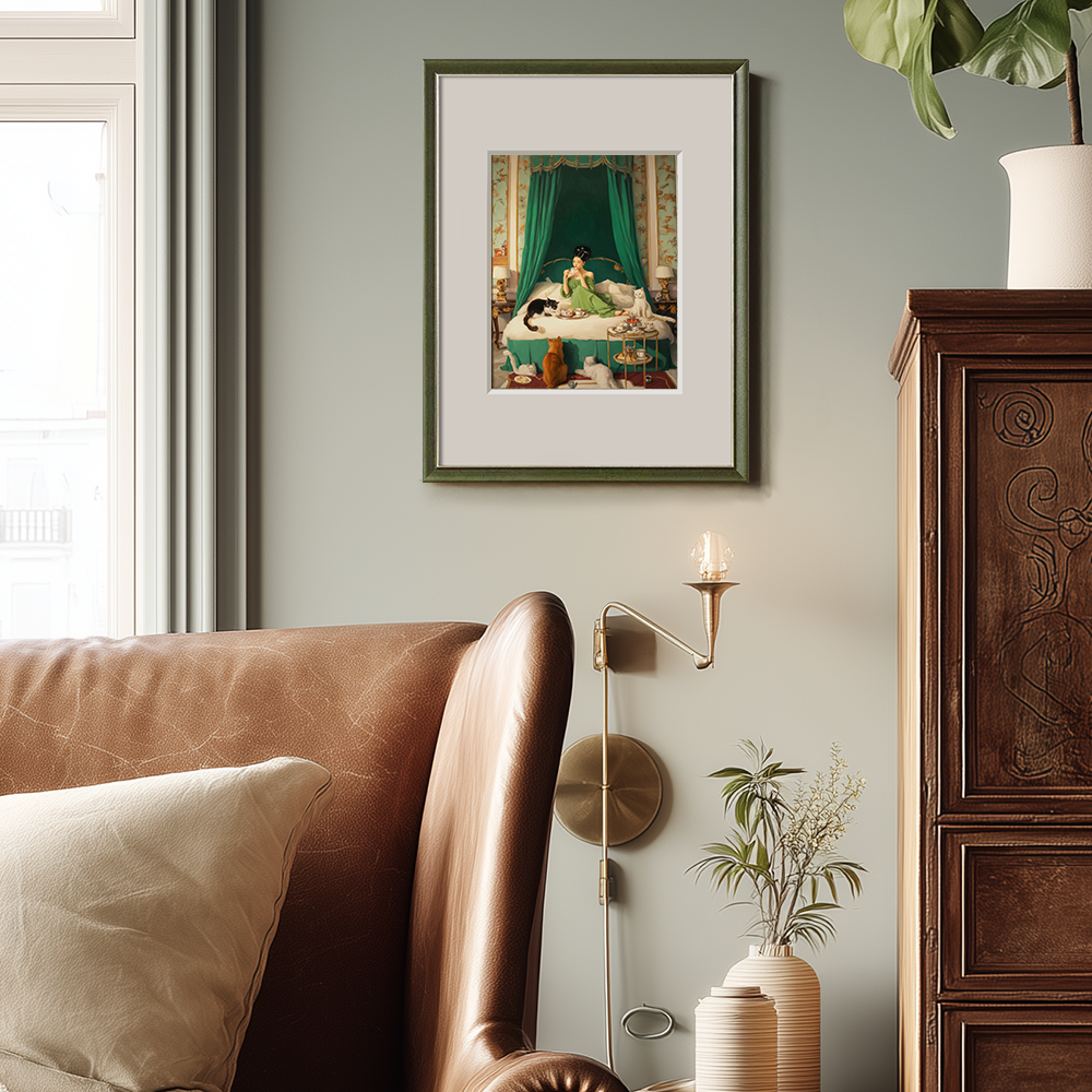 Indulgent Emerald Boudoir Feline Reverie