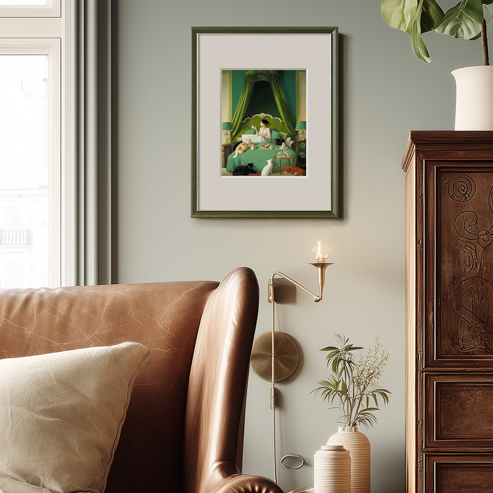 Luxurious Verdant Bedroom Feline Tea Reverie