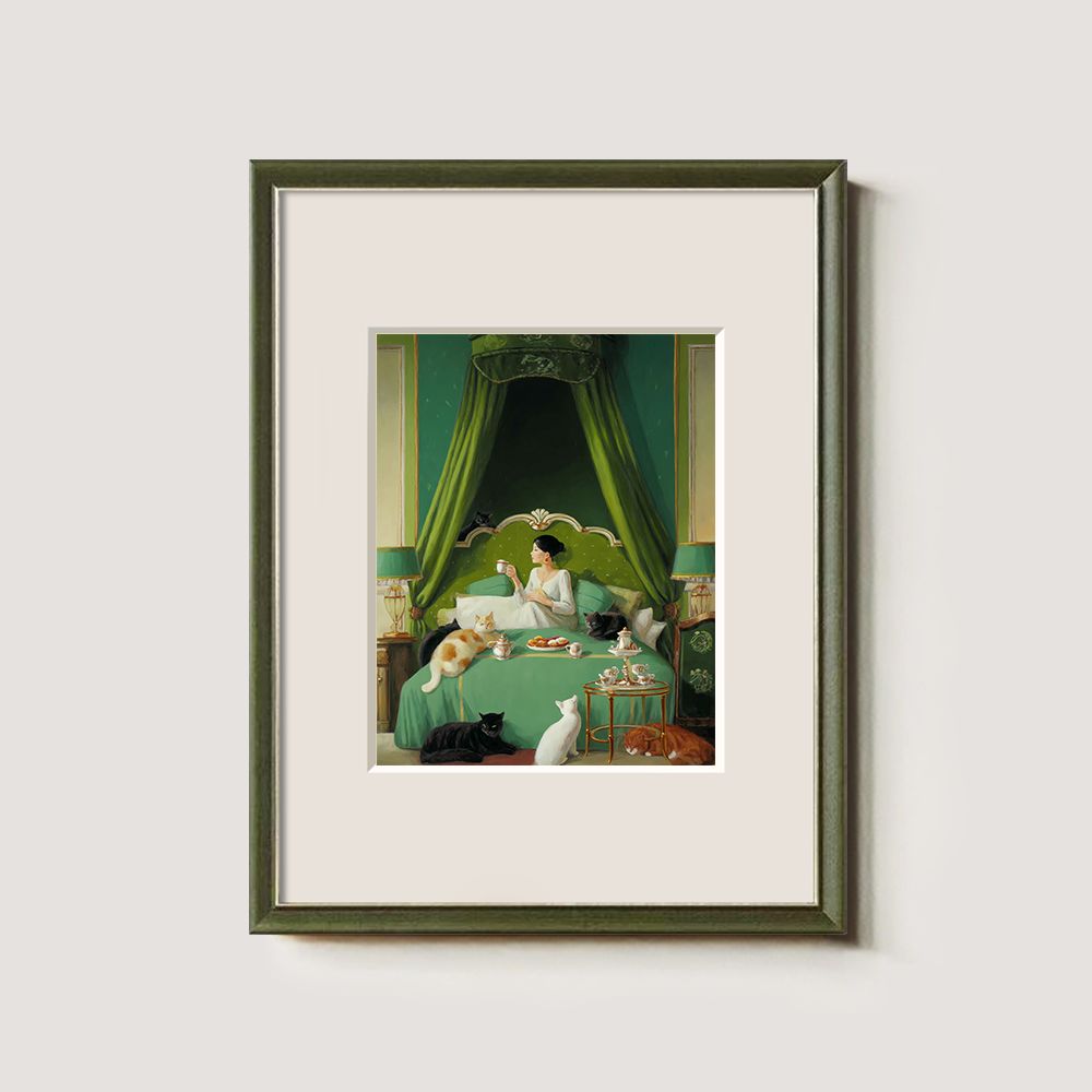 Luxurious Verdant Bedroom Feline Tea Reverie