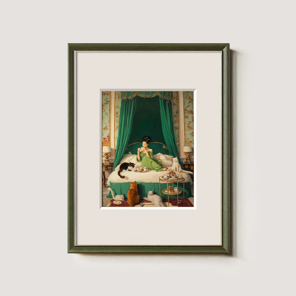 Indulgent Emerald Boudoir Feline Reverie