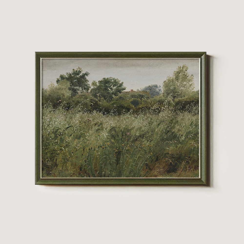 Hazy Meadow with Swaying Grasses and Graceful Trees