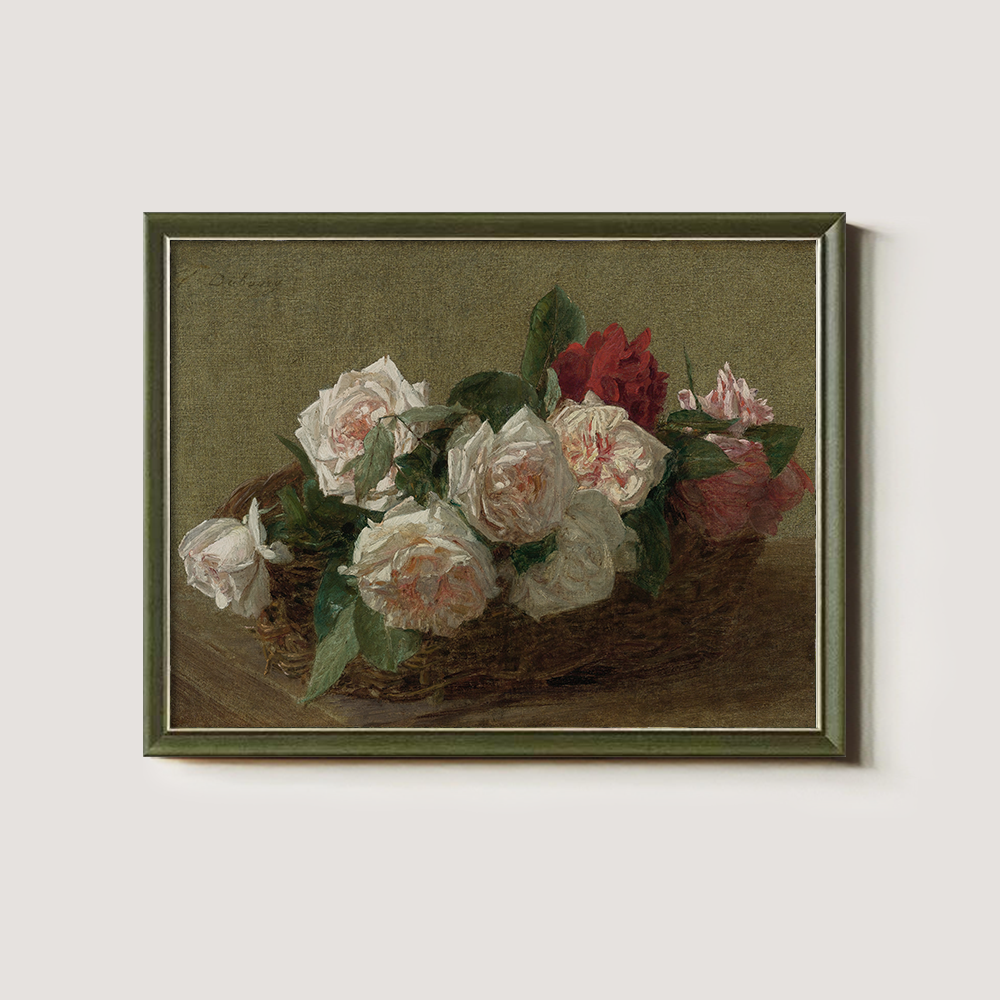 Lush Rose Basket Watercolor Still Life