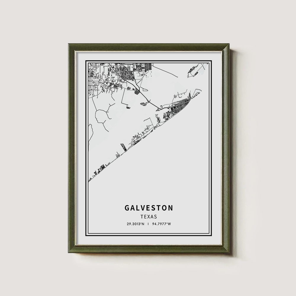 Minimalist Galveston City Map Line Art Print