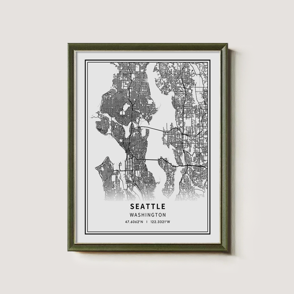 Minimalist Seattle City Map Line Art Print