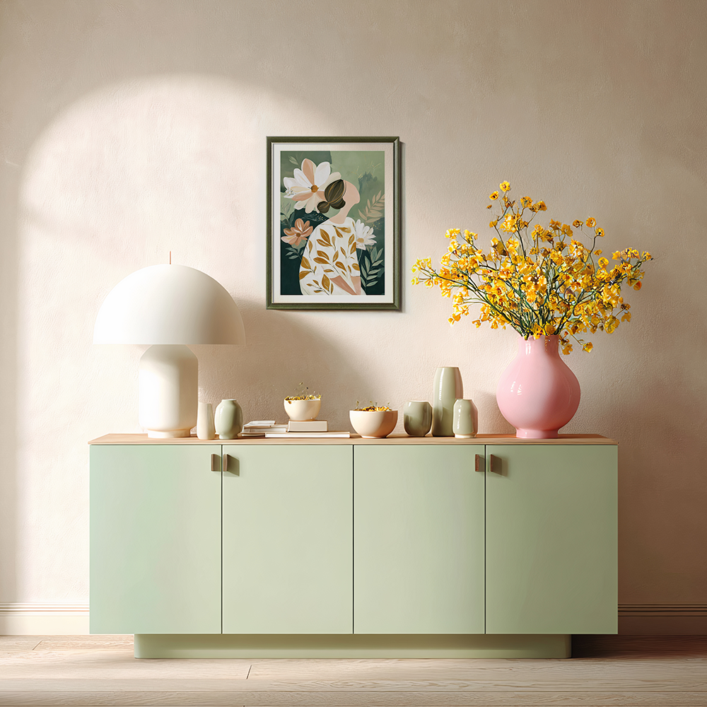 Botanical Portrait with Leaf-Patterned Dress