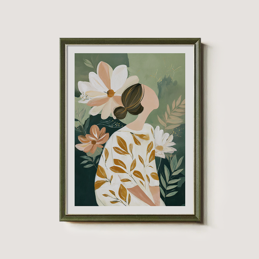 Botanical Portrait with Leaf-Patterned Dress