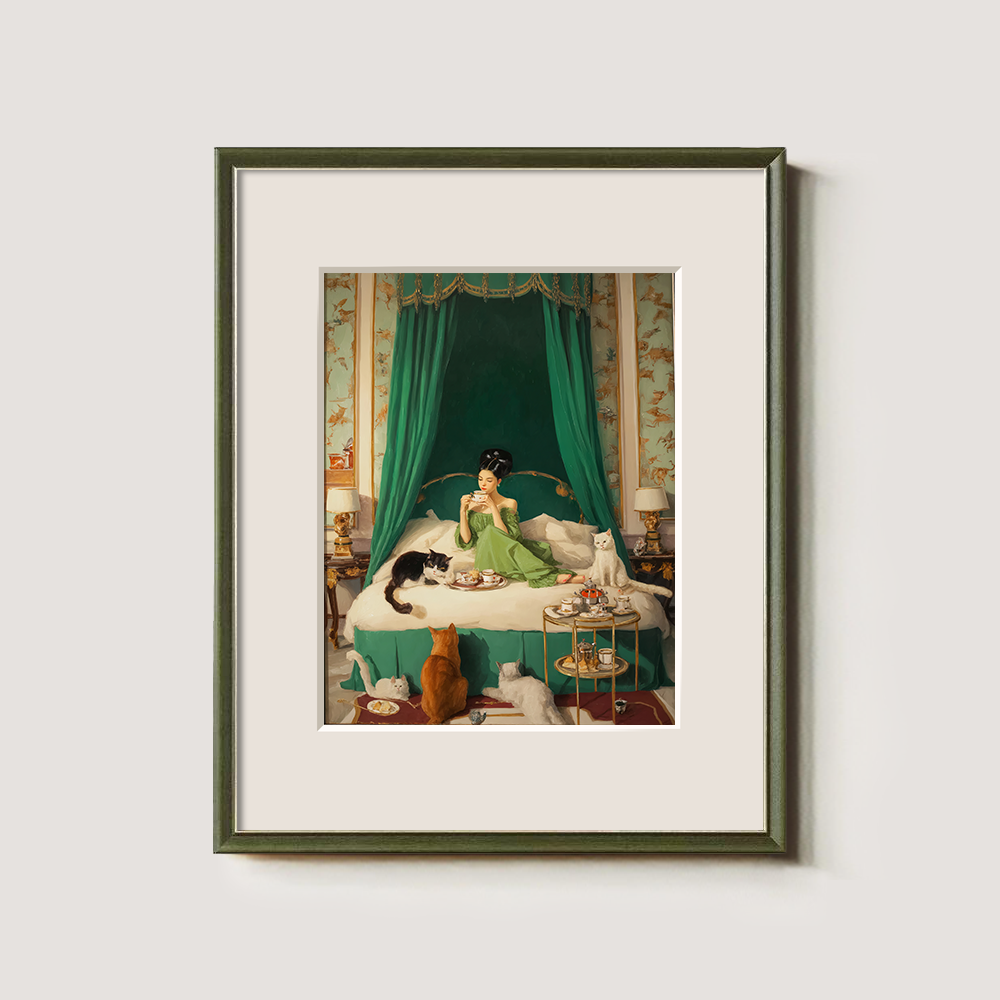 Indulgent Emerald Boudoir Feline Reverie