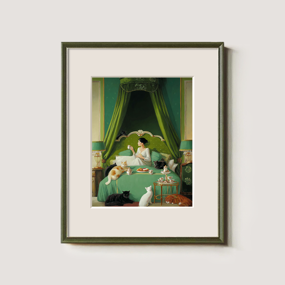 Luxurious Verdant Bedroom Feline Tea Reverie