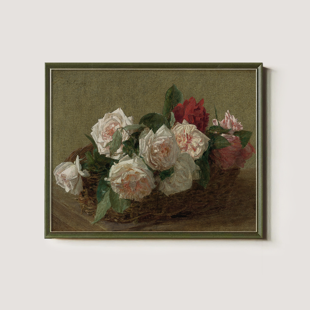 Lush Rose Basket Watercolor Still Life