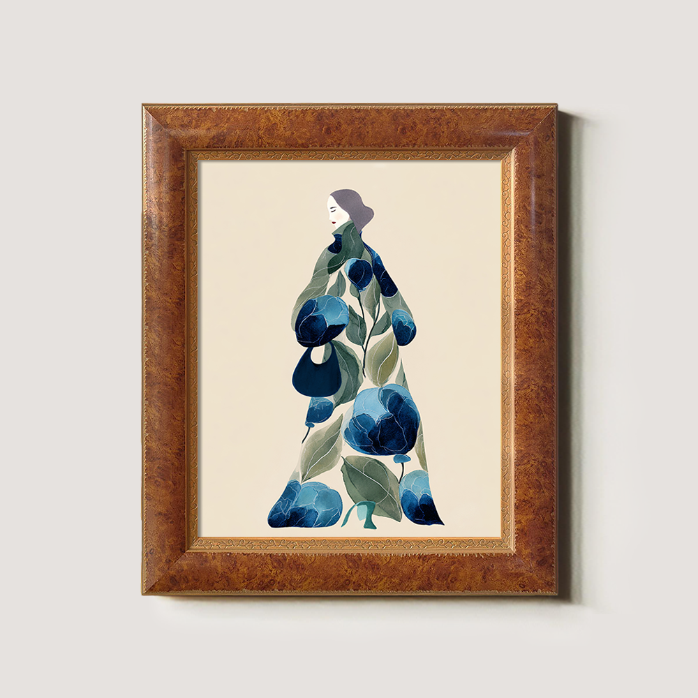 Floral Kimono Silhouette - Blue Peony Study