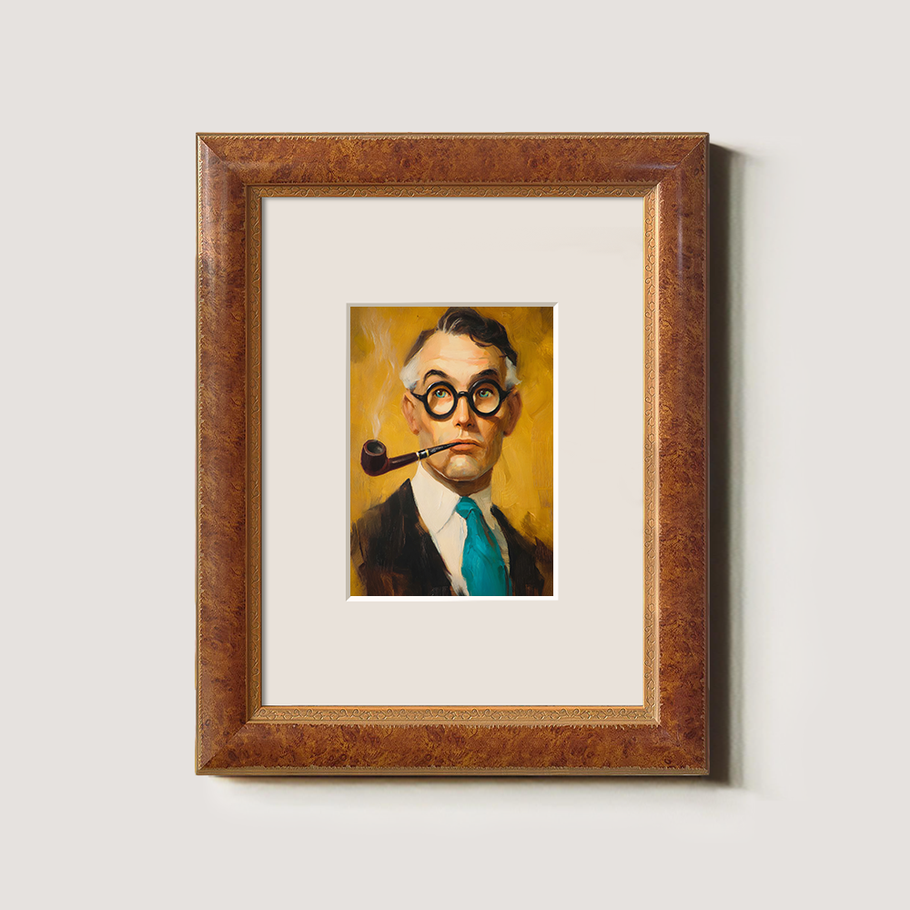 Pensive Pipe Scholar Watercolor Portrait