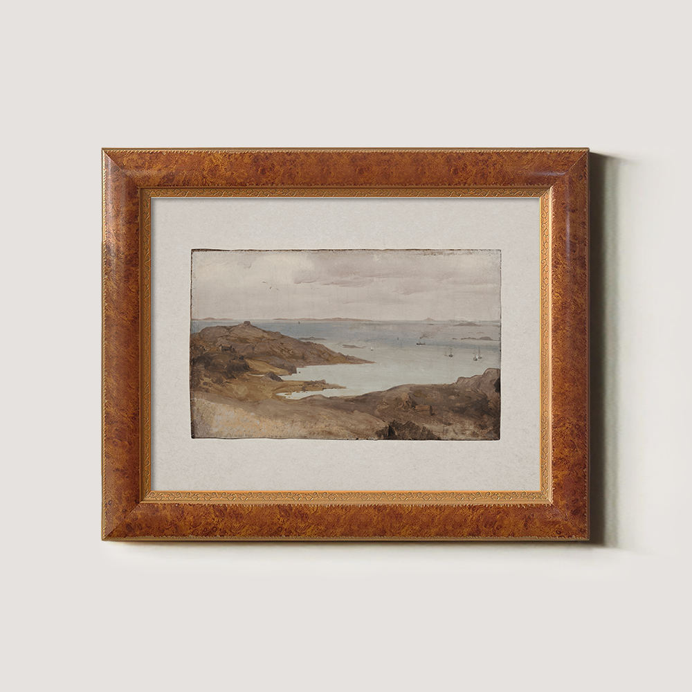 Misty Rocky Cove Watercolor Horizon