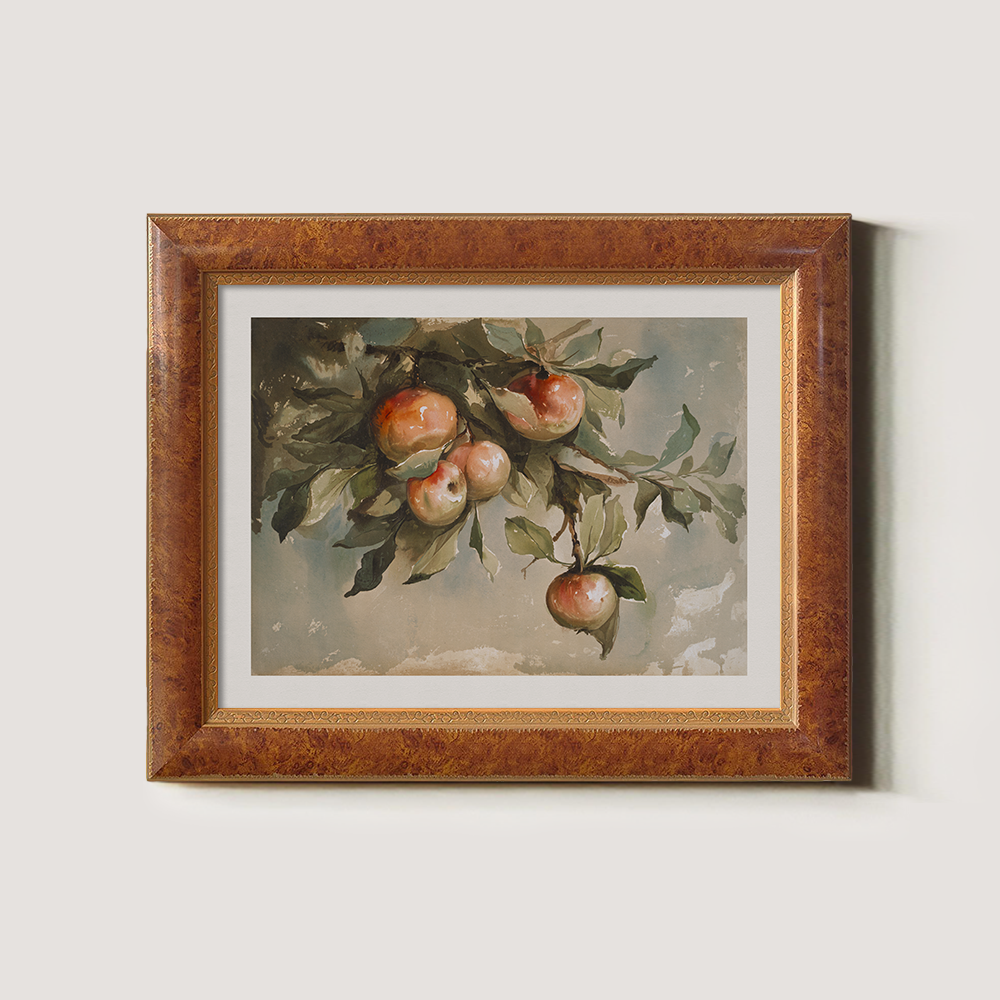 Sun-Ripened Peach Branch Watercolor Idyll