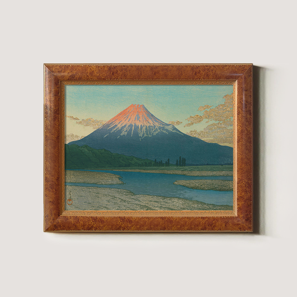 Red Fuji Over River and Marshland