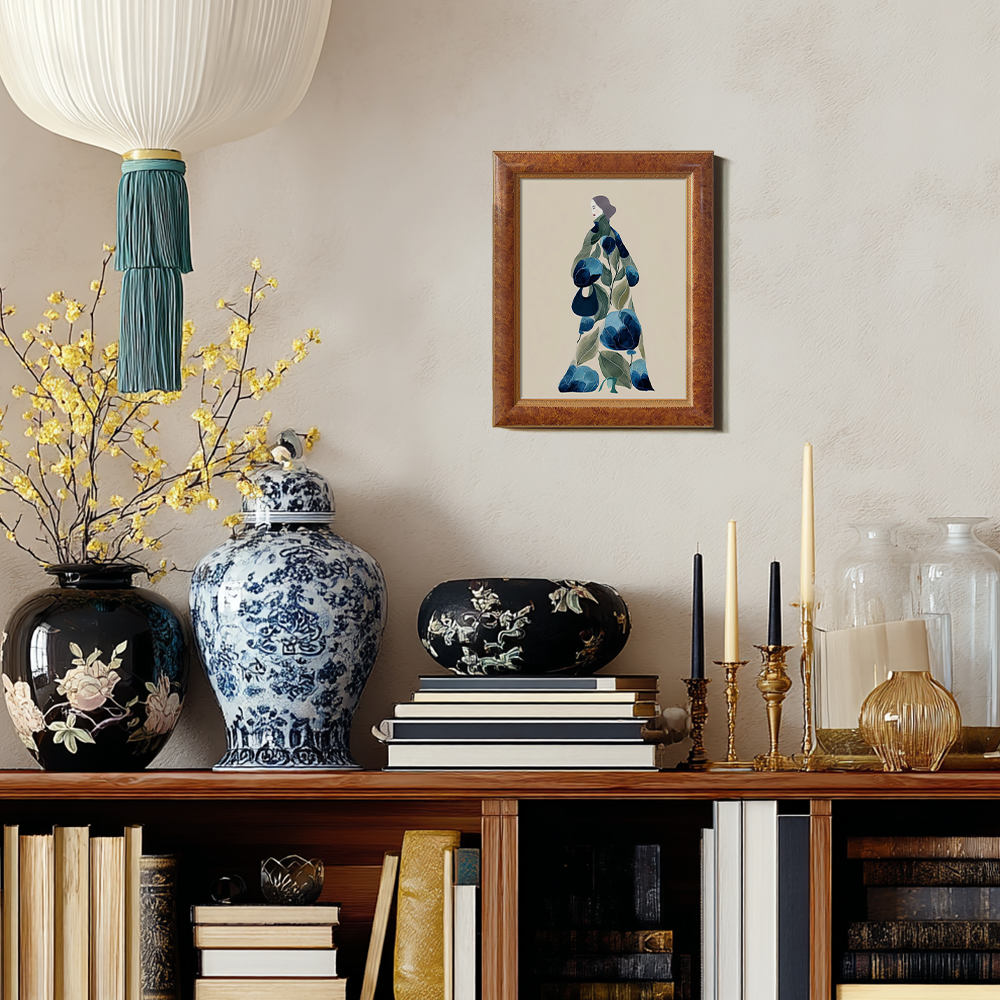 Floral Kimono Silhouette - Blue Peony Study