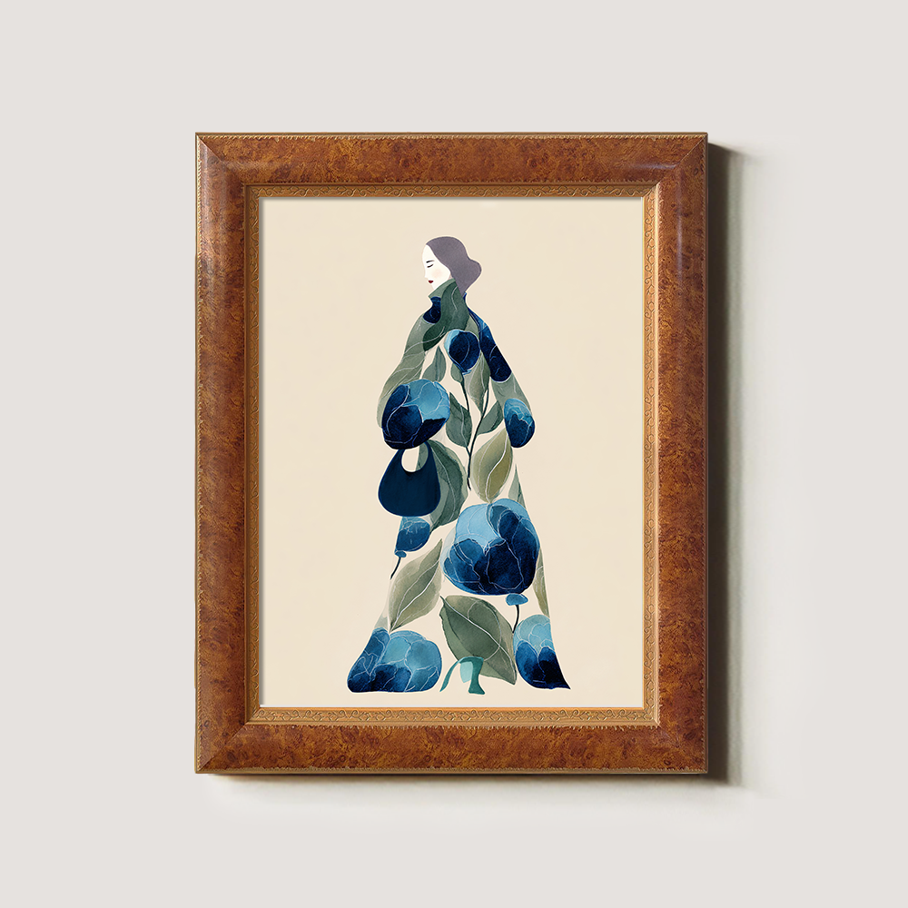 Floral Kimono Silhouette - Blue Peony Study