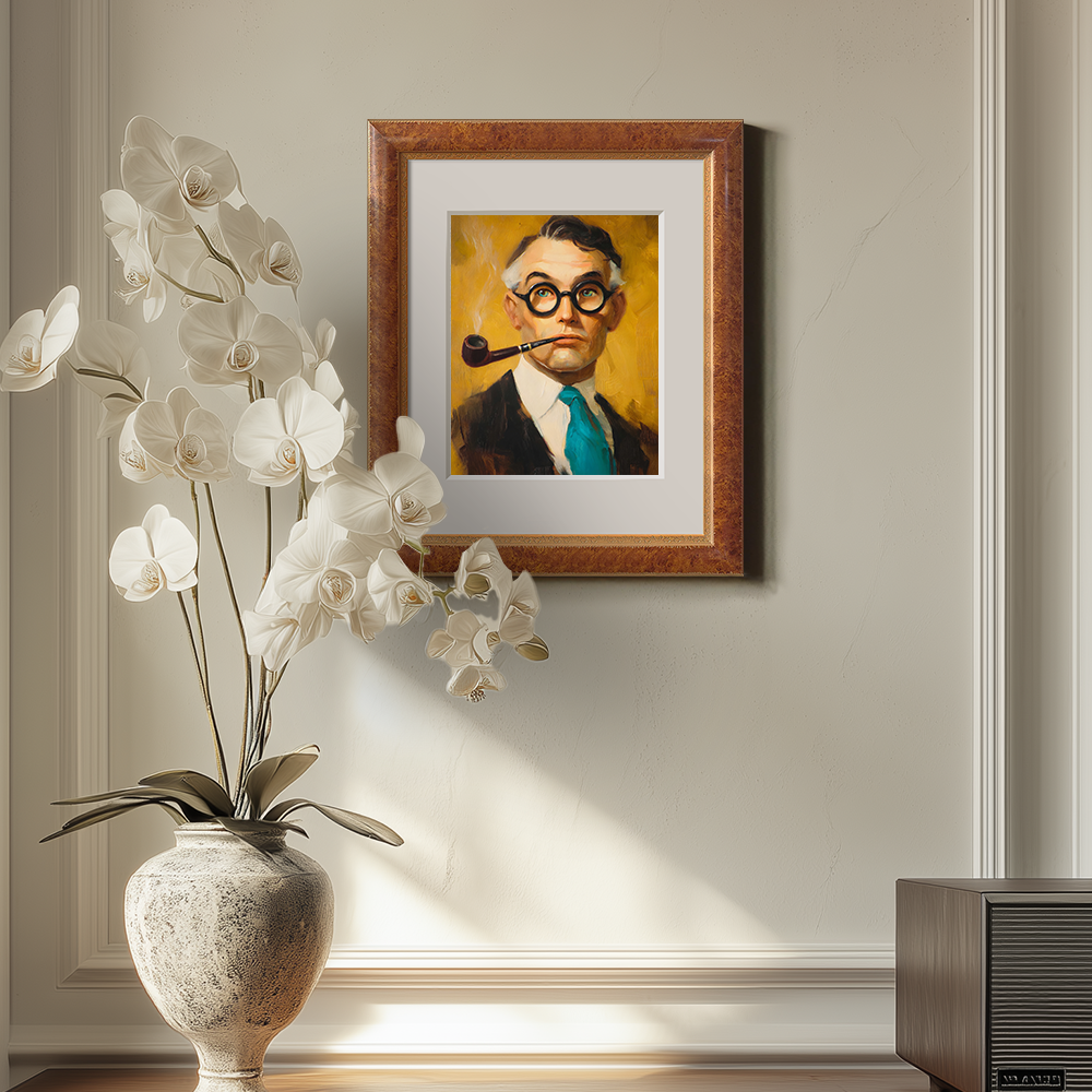 Pensive Pipe Scholar Watercolor Portrait