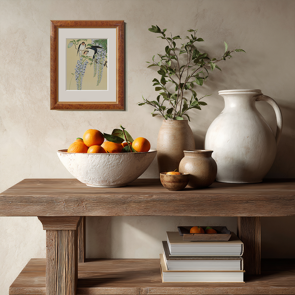 Swallows and Wisteria Trellis - Ukiyo-e Spring Scene