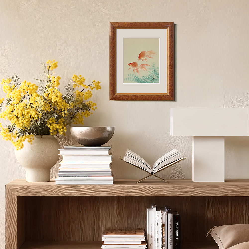 Two Red Goldfish in Seaweed