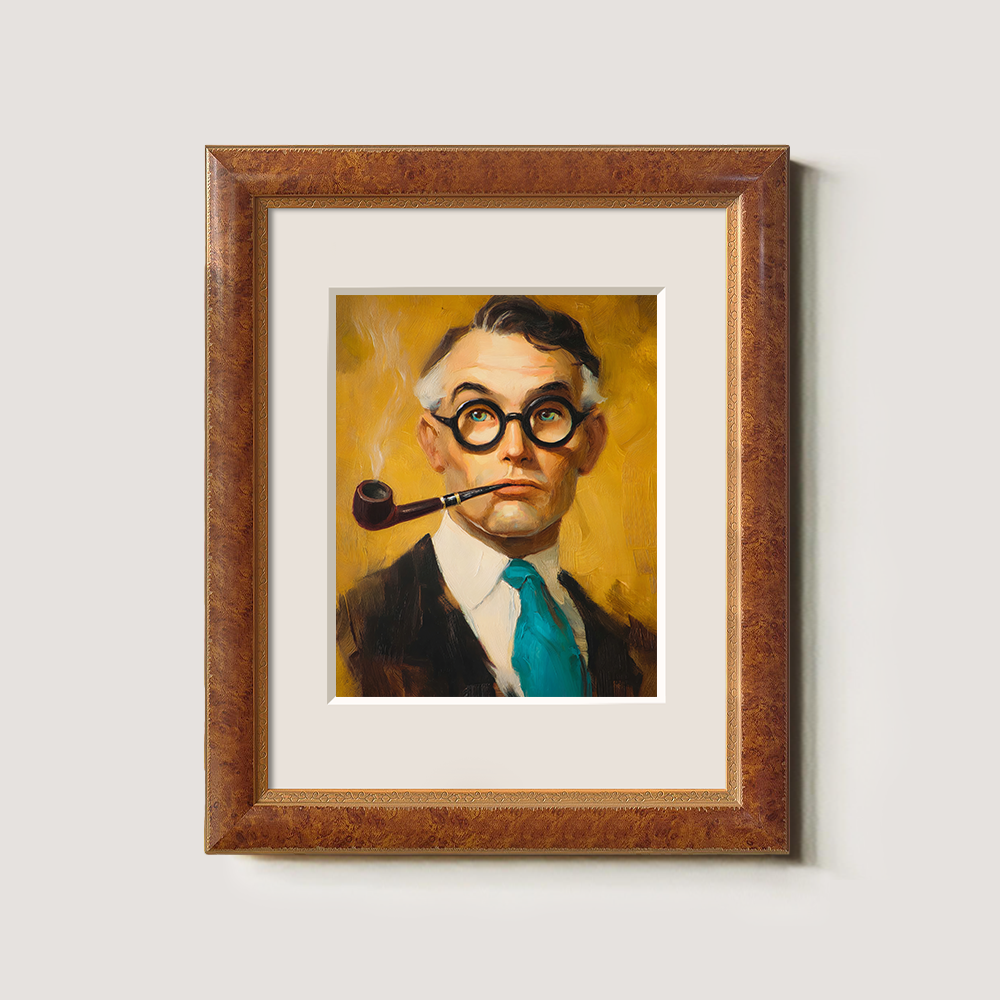 Pensive Pipe Scholar Watercolor Portrait