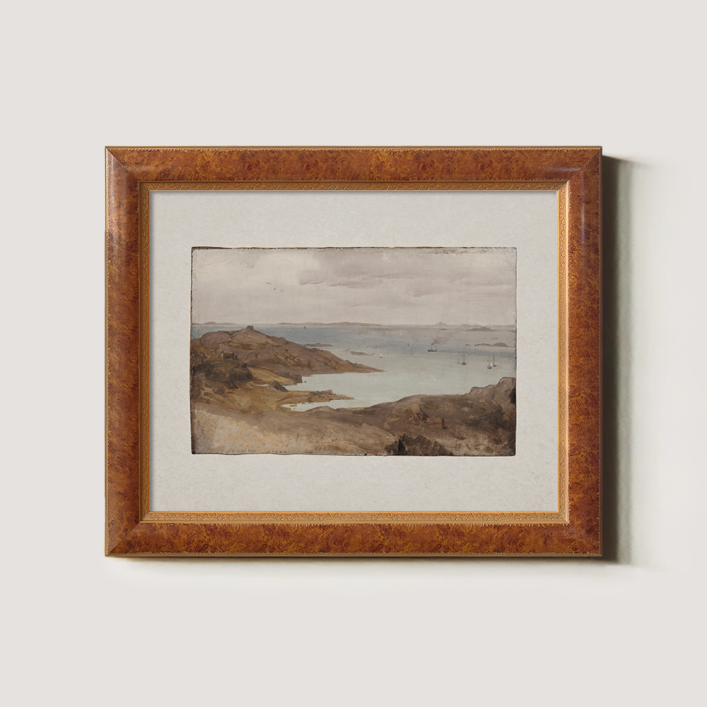 Misty Rocky Cove Watercolor Horizon