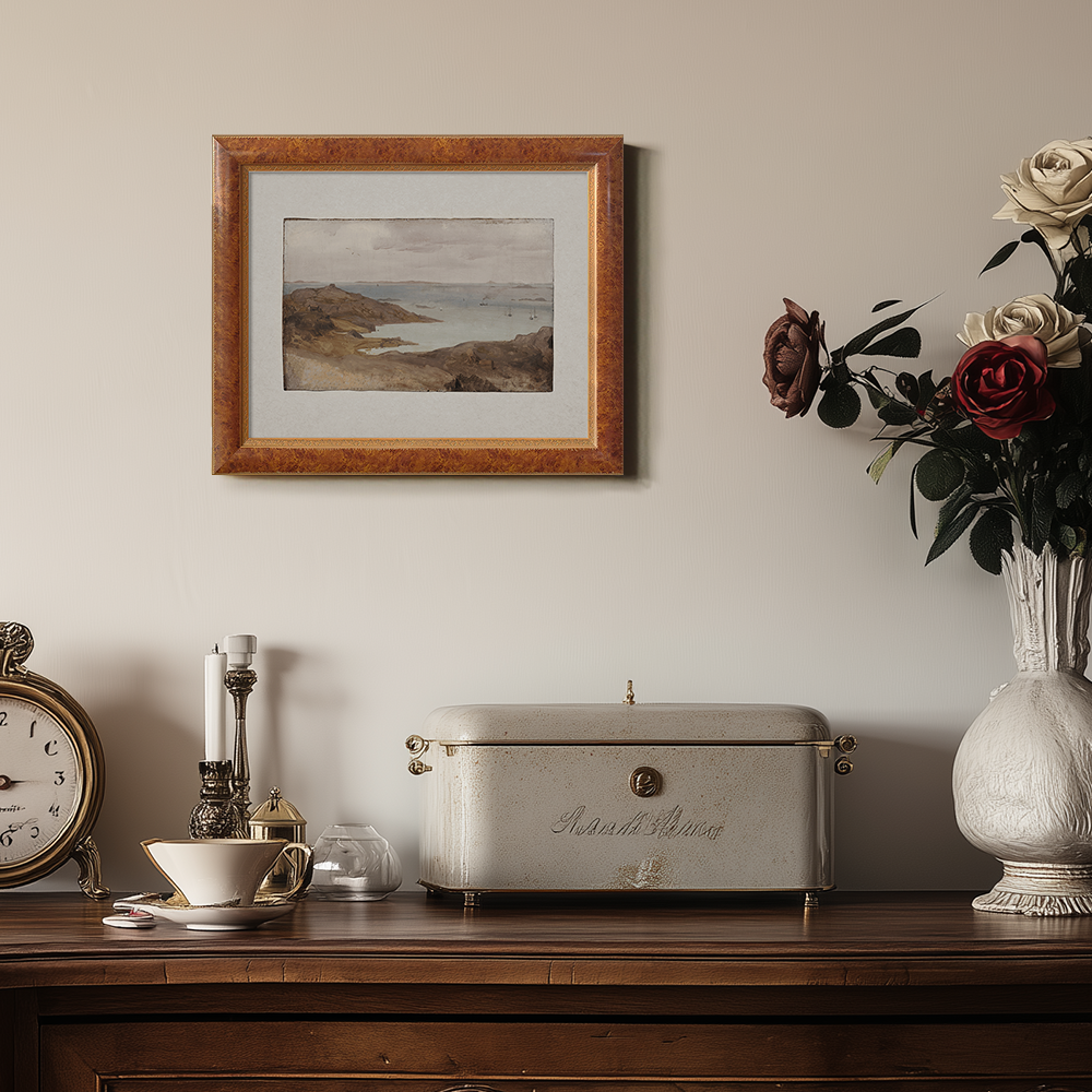 Misty Rocky Cove Watercolor Horizon