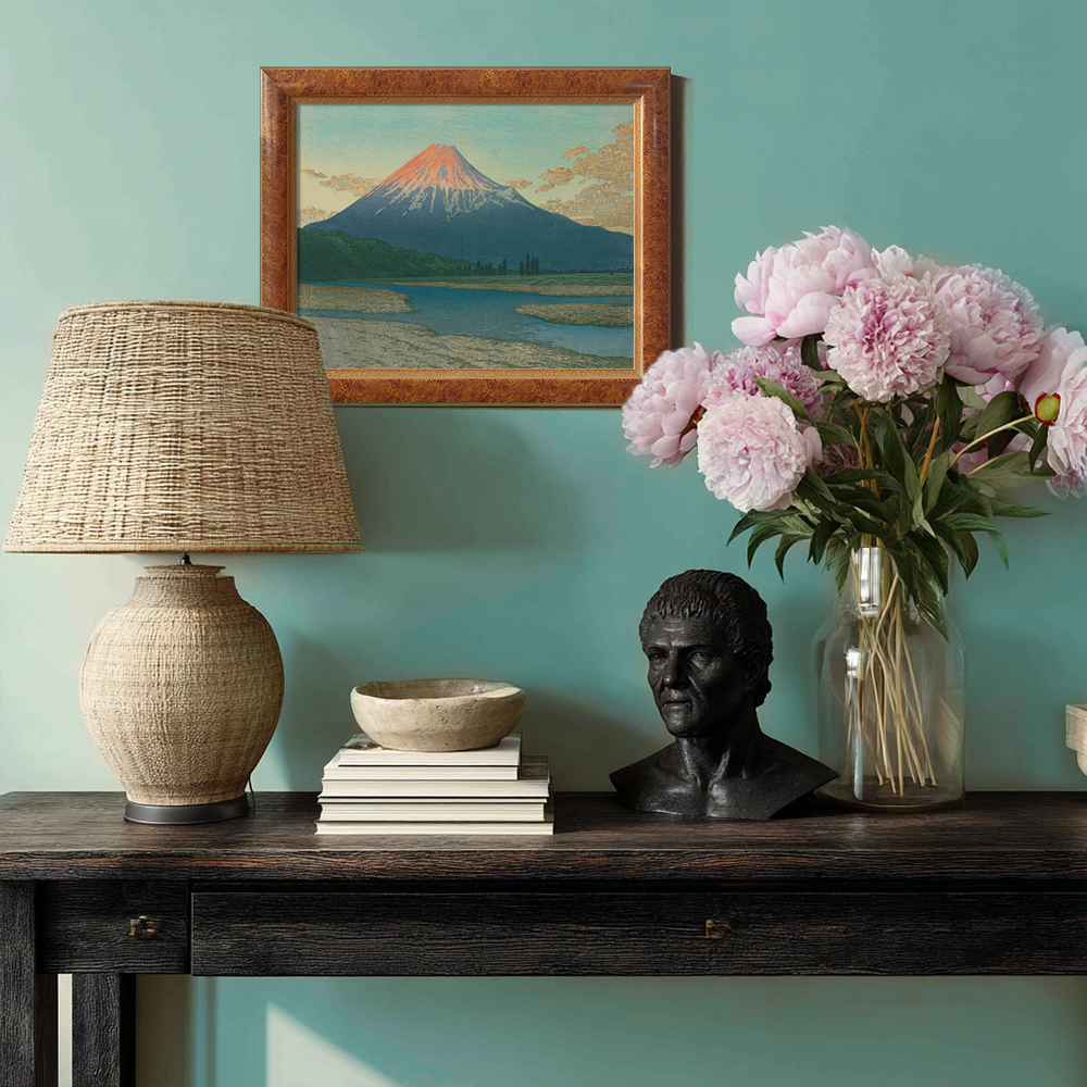 Red Fuji Over River and Marshland