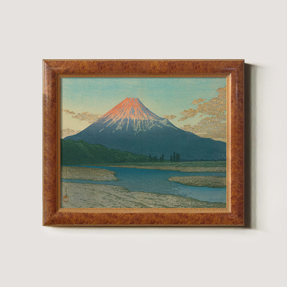 Red Fuji Over River and Marshland