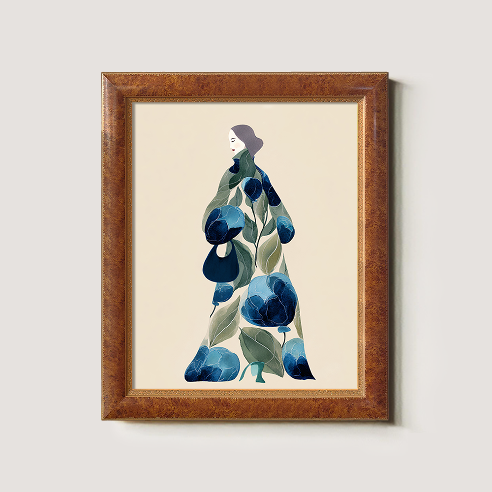 Floral Kimono Silhouette - Blue Peony Study