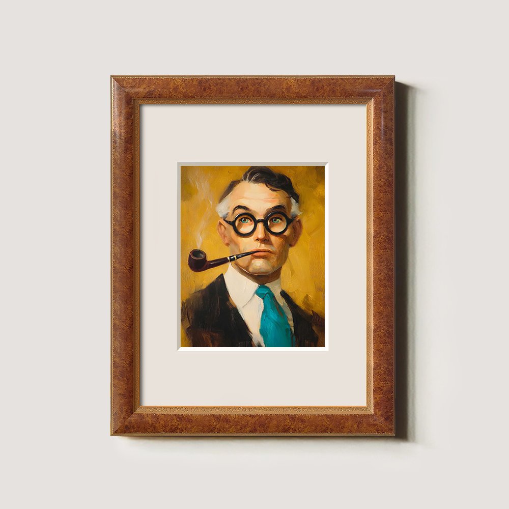 Pensive Pipe Scholar Watercolor Portrait