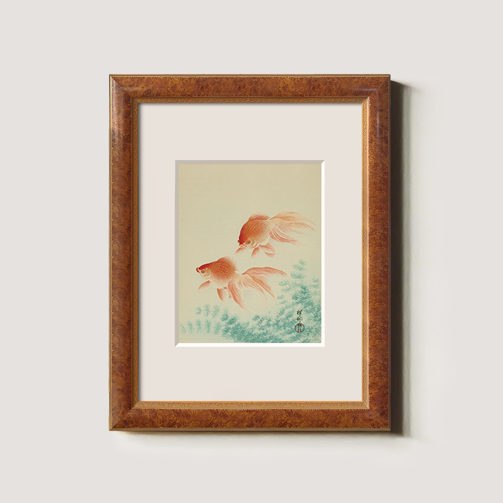 Two Red Goldfish in Seaweed