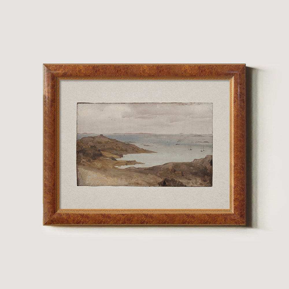 Misty Rocky Cove Watercolor Horizon