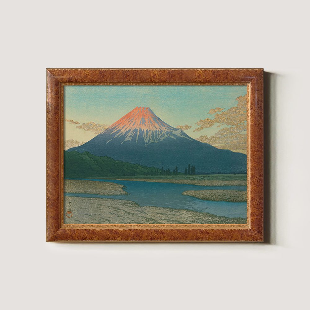 Red Fuji Over River and Marshland