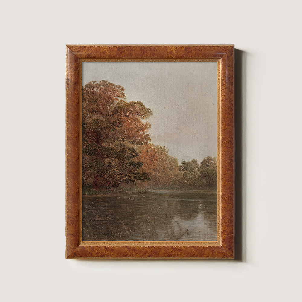 Twilight Autumn Waterside Grove Watercolor Reverie