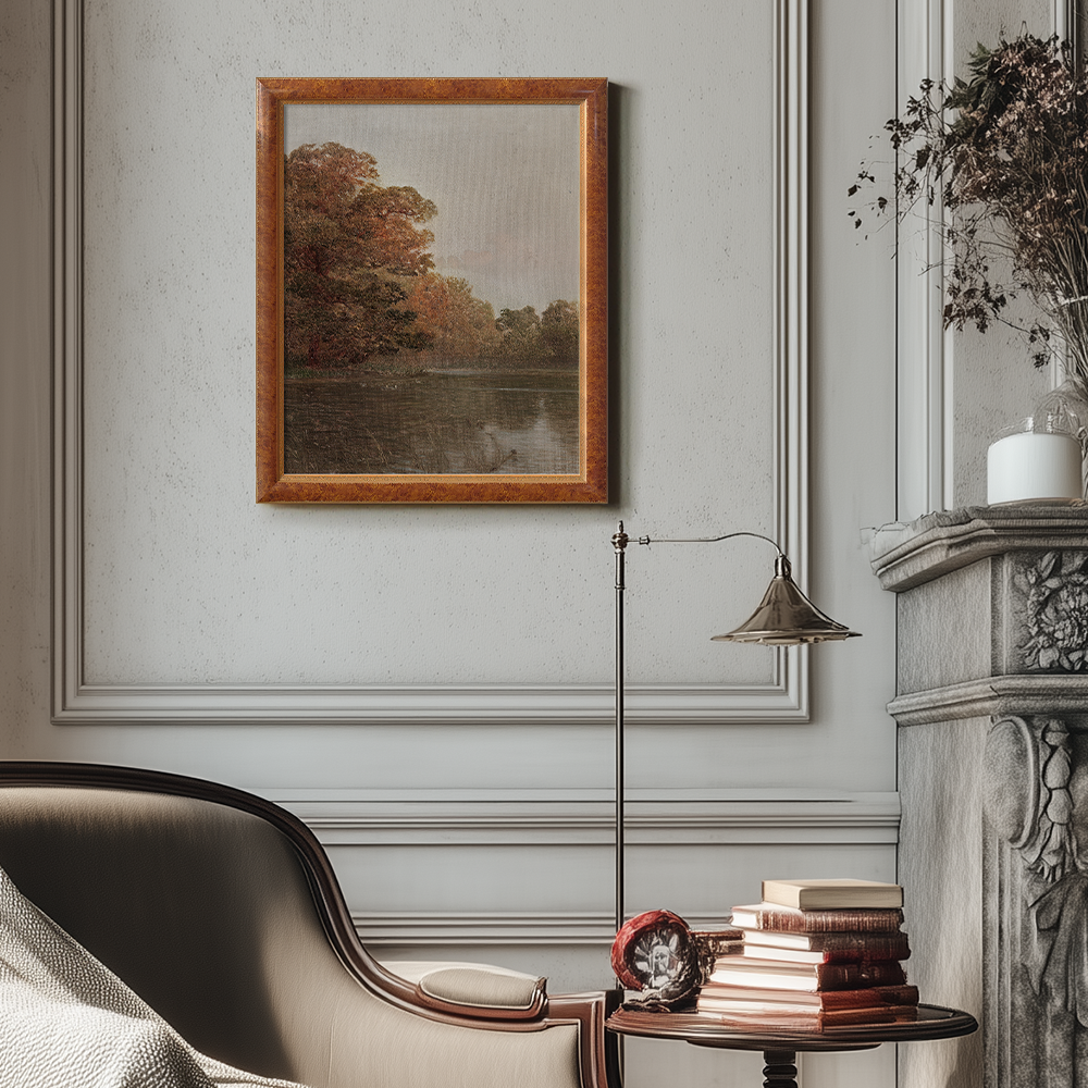 Twilight Autumn Waterside Grove Watercolor Reverie