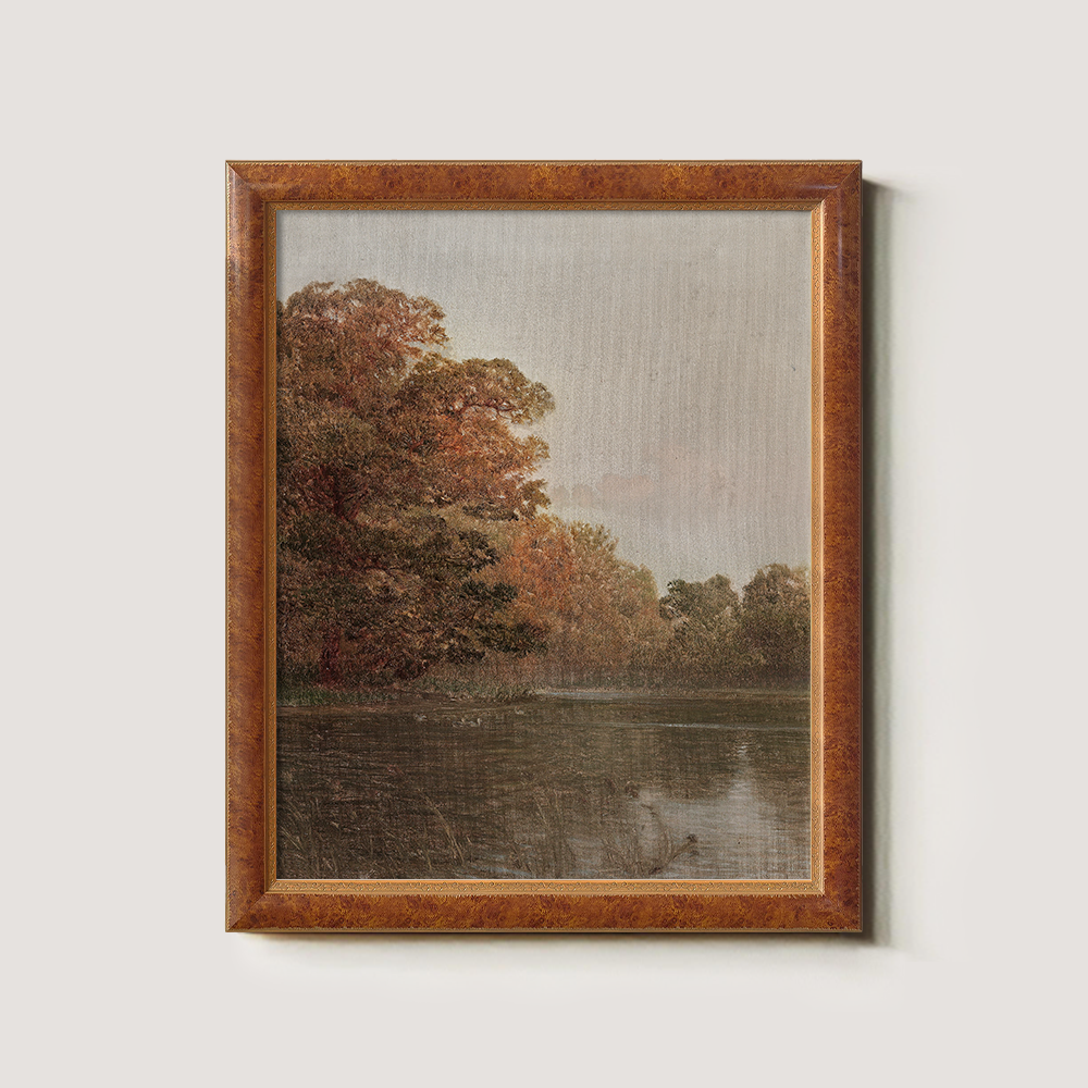 Twilight Autumn Waterside Grove Watercolor Reverie