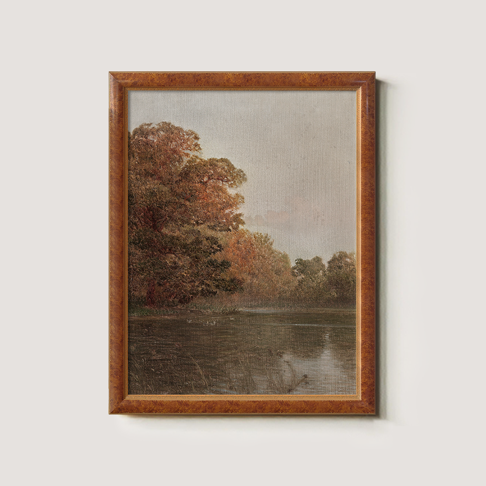 Twilight Autumn Waterside Grove Watercolor Reverie