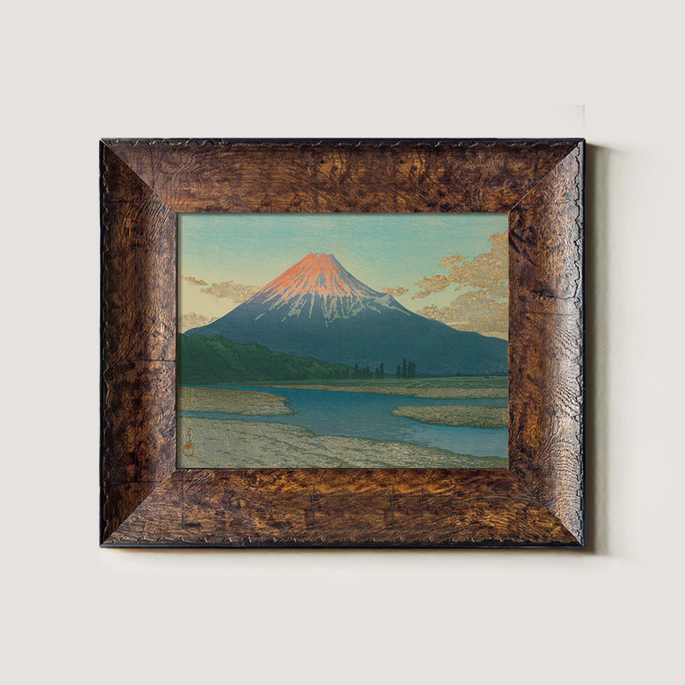 Red Fuji Over River and Marshland