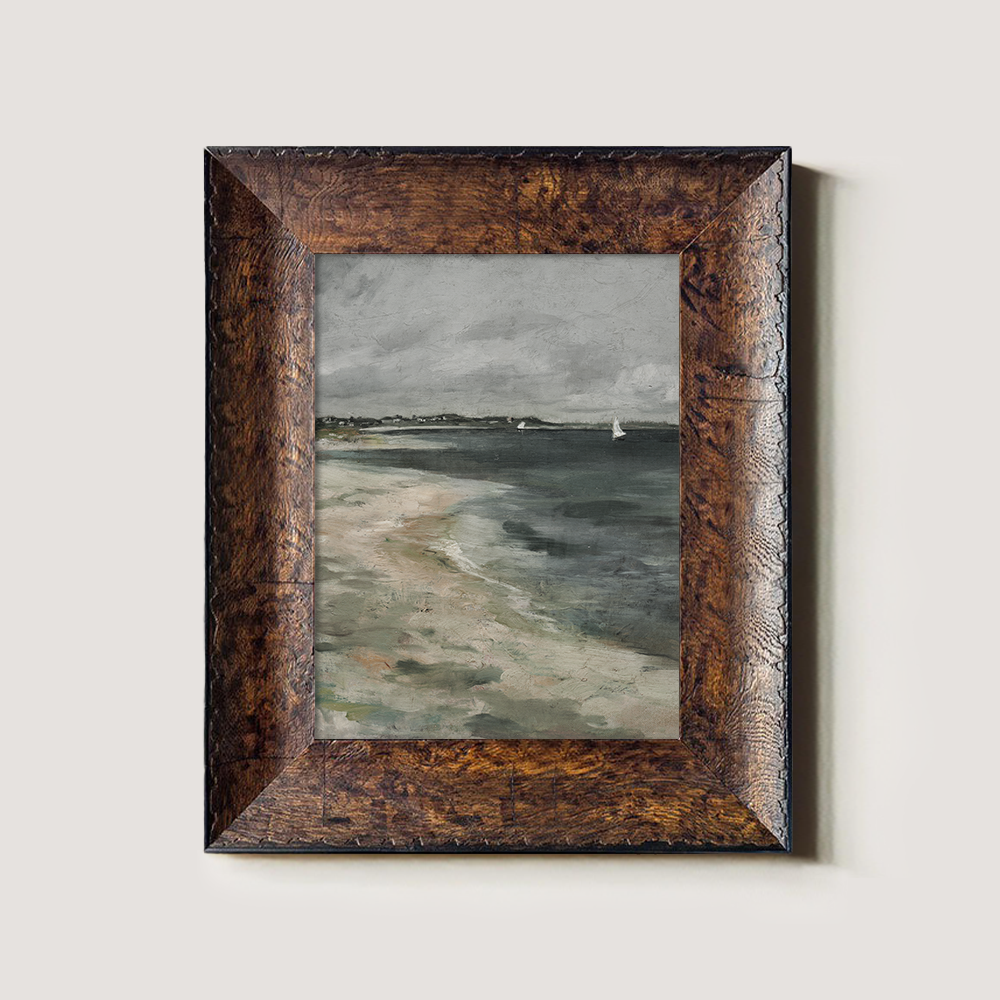 Misty Beach With A Small Sailboat