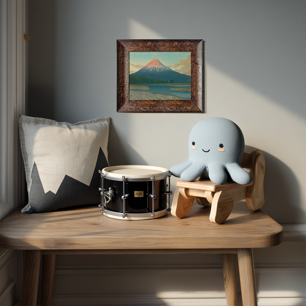 Red Fuji Over River and Marshland