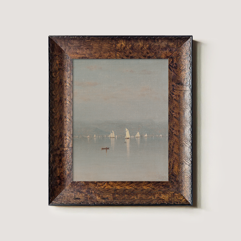Misty Sailboats Harbor Watercolor Landscape