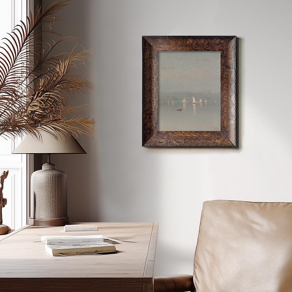 Misty Sailboats Harbor Watercolor Landscape