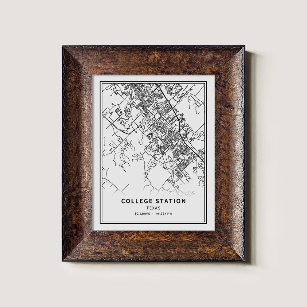 Minimalist College Station City Map Line Art Print