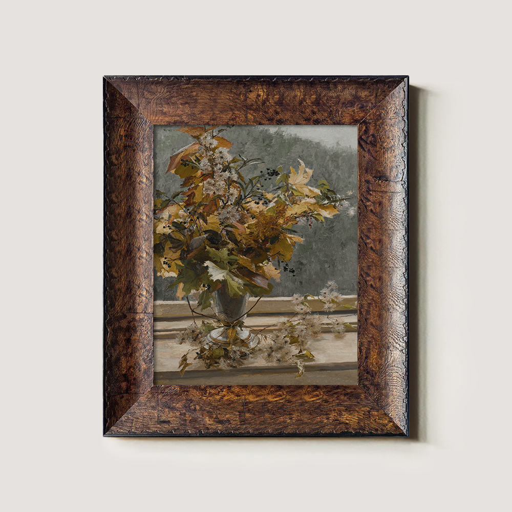 Autumnal Foliage Bouquet with Berries in Silver Urn