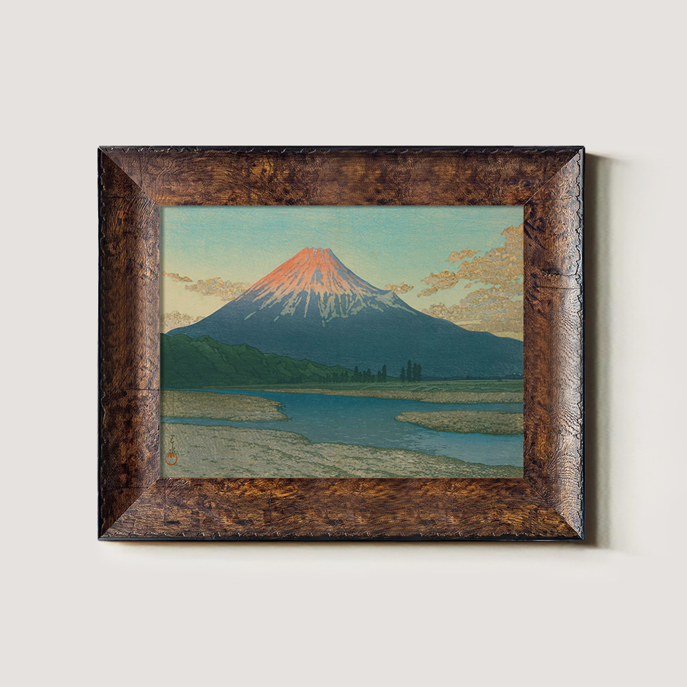 Red Fuji Over River and Marshland