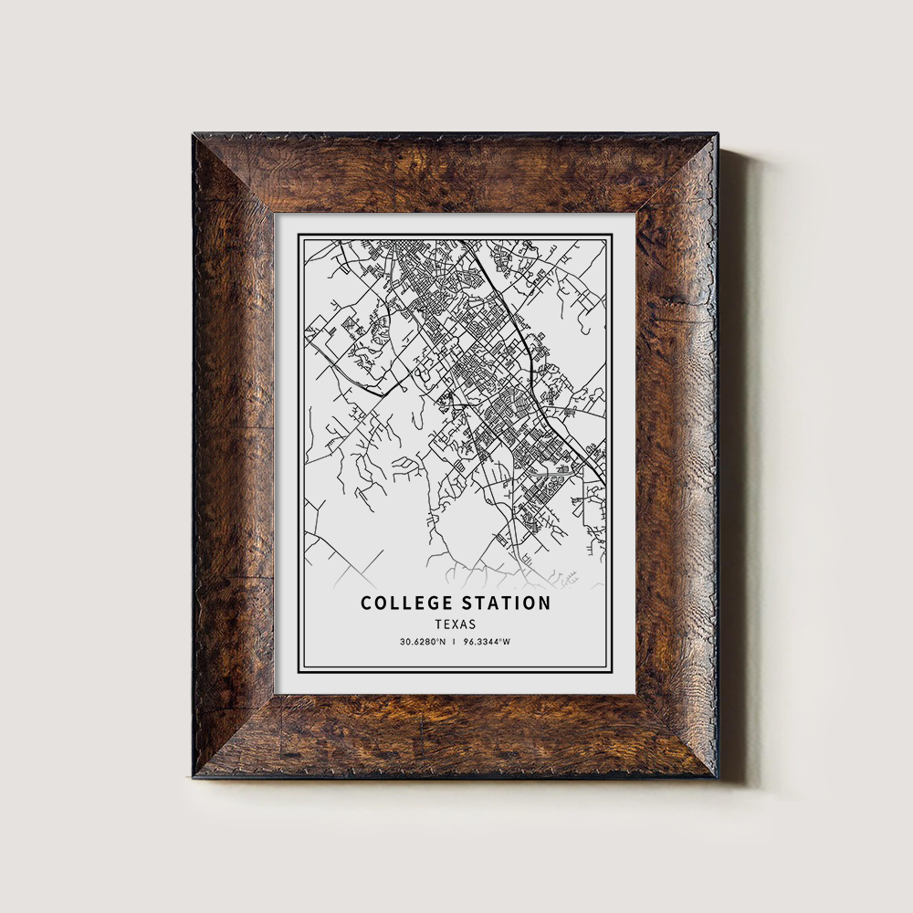 Minimalist College Station City Map Line Art Print