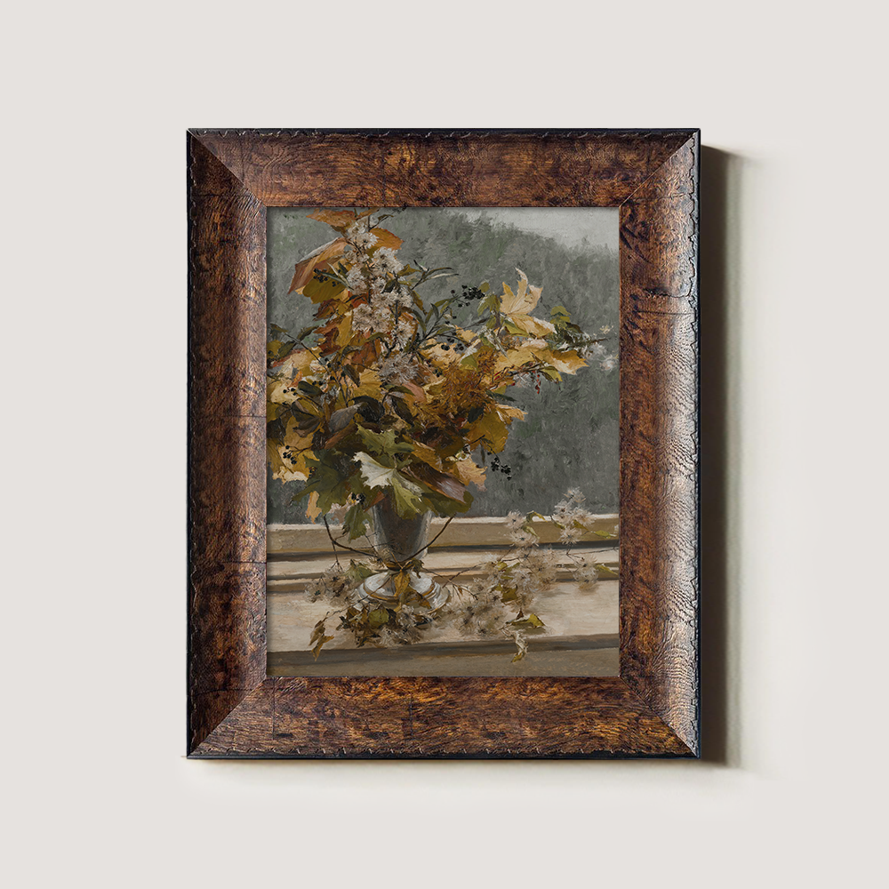 Autumnal Foliage Bouquet with Berries in Silver Urn