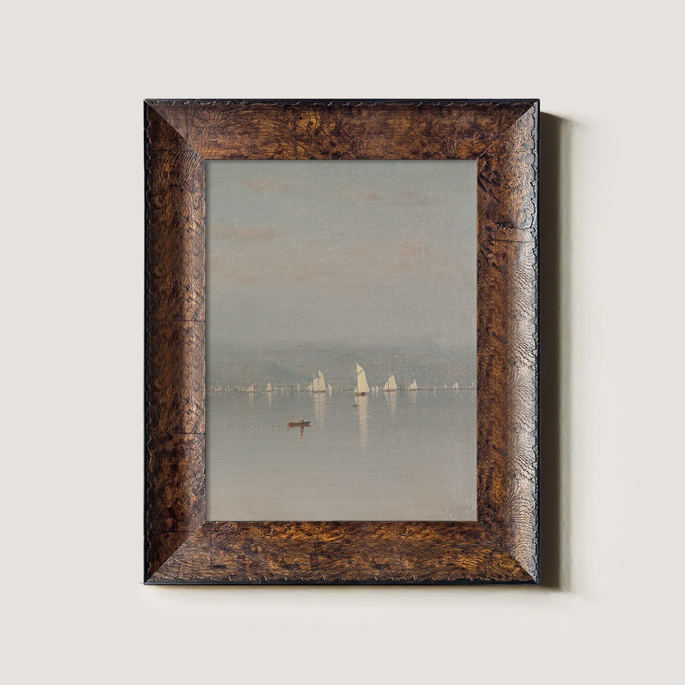 Misty Sailboats Harbor Watercolor Landscape