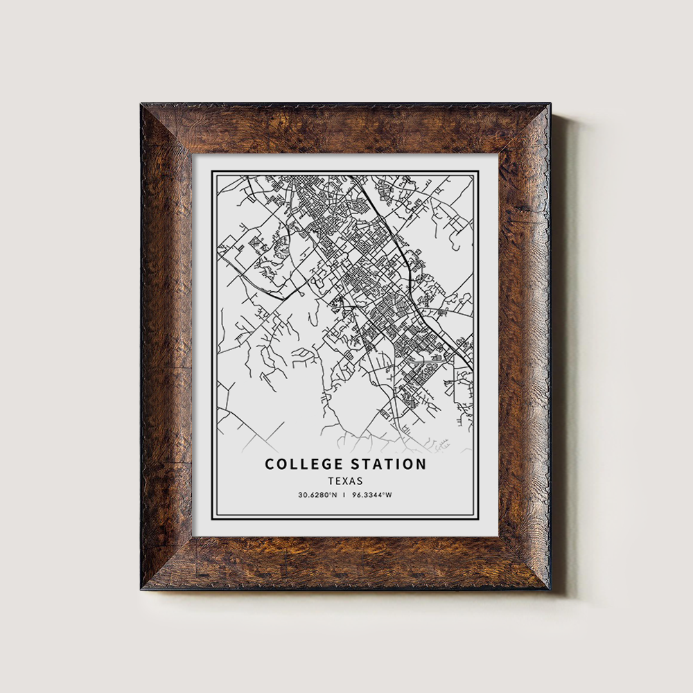 Minimalist College Station City Map Line Art Print