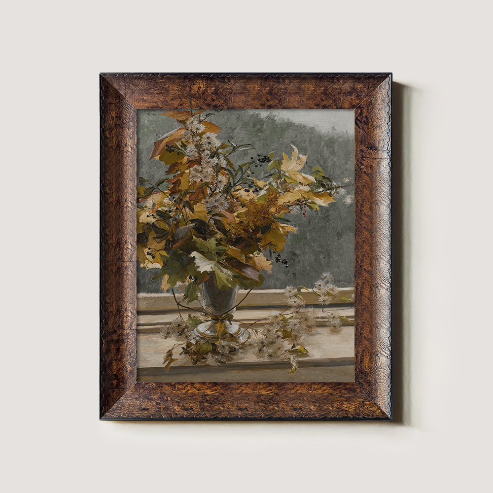 Autumnal Foliage Bouquet with Berries in Silver Urn